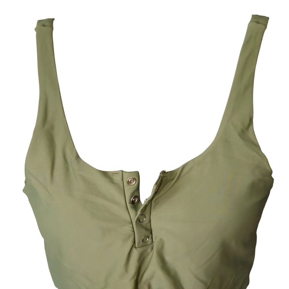Zaful Women Green Button-Up Crop Tank Swim TOP ONLY Med Knotted Tie Front - Picture 2 of 7